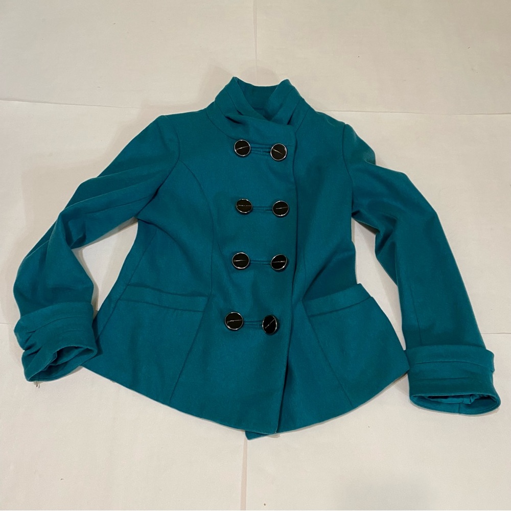 The Limited Turquoise Double-Breasted Pea Coat